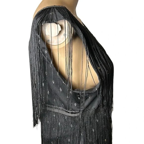 Vtg ,NWT,black tiered,fringes flapper dress,XL Gatsby vibe,dark romantic,goth - Picture 6 of 14